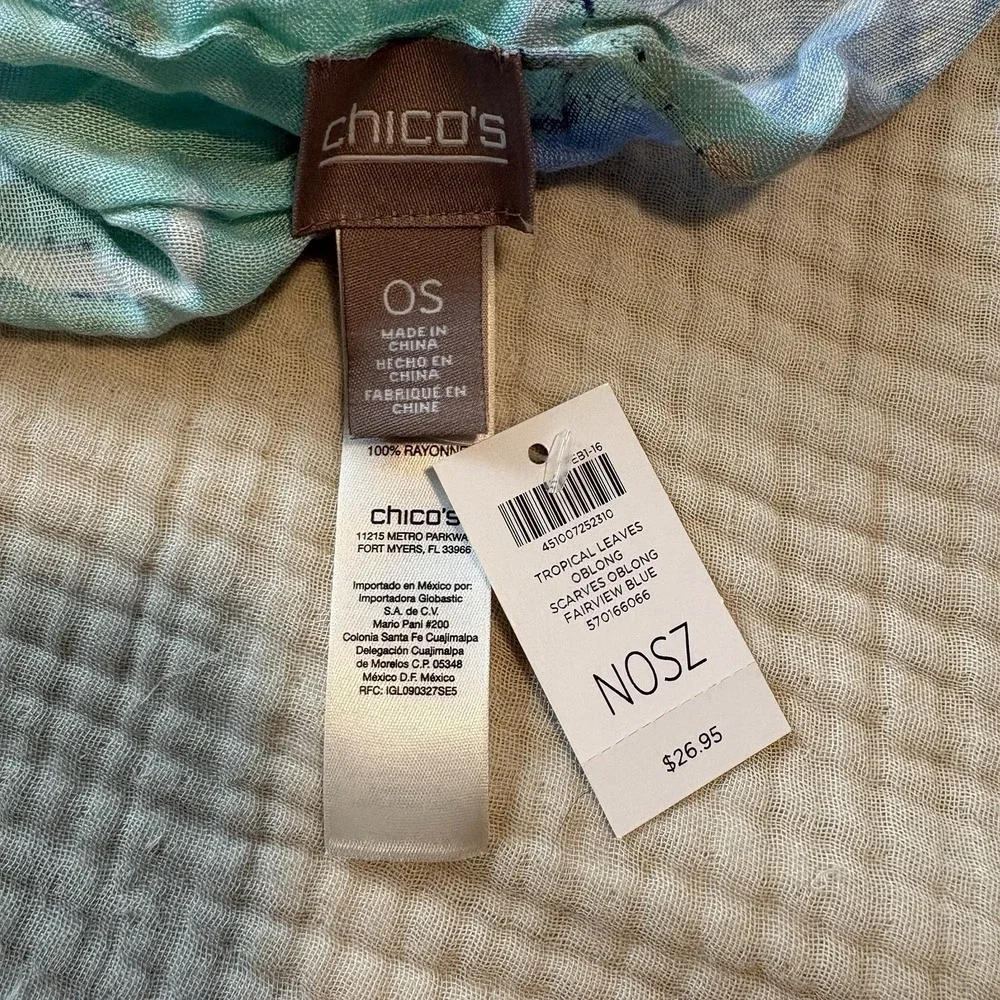 Chico's Scarf Multicolor OS One Size Blue Green Rayon Coastal Beach NWT